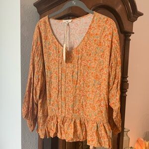 ‘Easel’ Vibrant Mango Floral Blouse